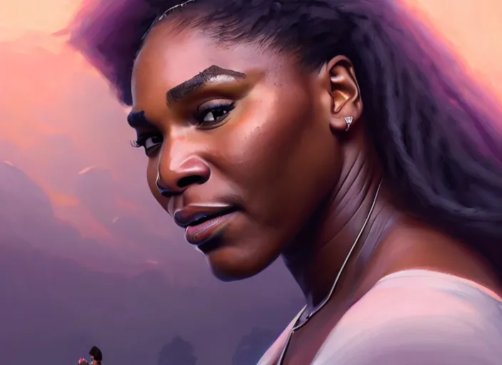 Image similar to highly detailed portrait of serena williams, unreal engine, fantasy art by greg rutkowski, loish, rhads, ferdinand knab, makoto shinkai and lois van baarle, ilya kuvshinov, rossdraws, tom bagshaw, global illumination, radiant light, detailed and intricate environment