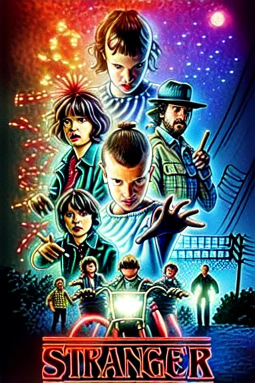 KREA - Stranger Things Season 5 Poster with cast of Futurama, high  resolution, hyper detailed, intricate, photorealistic, all cast members,  netfilx !n-9