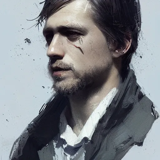 Image similar to “Portrait of Charles Matthew Hunnam by Greg Rutkowski, young, manly, attractive, strong, older brother vibes, highly detailed portrait, scifi, digital painting, artstation, concept art, smooth, sharp foccus ilustration, Artstation HQ”