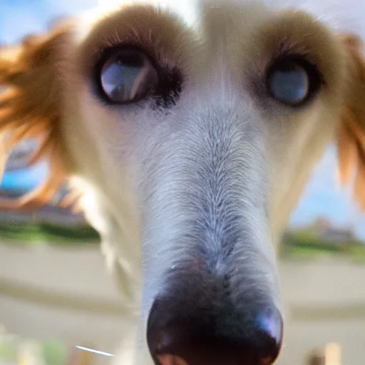 Image similar to fisheye lens photo of a borzoi