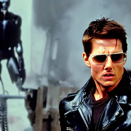 Image similar to film still of tom cruise as the terminator in terminator 8 2 0 2 3