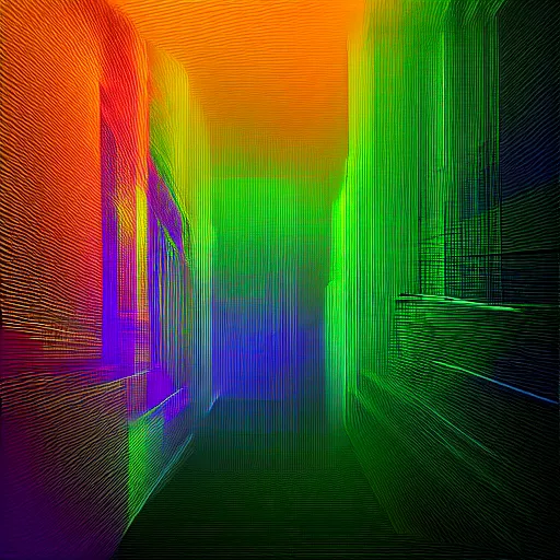 Prompt: Glitch landscape, refractive colors, digital art