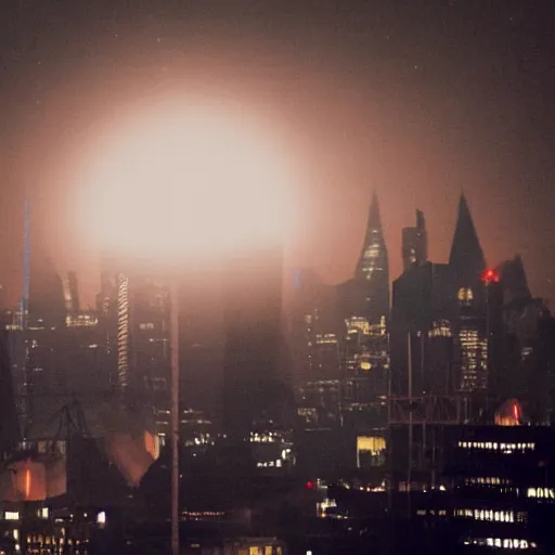 Image similar to the bat signal spotlight over smoggy Gotham City, but the projection has been changed as a prank