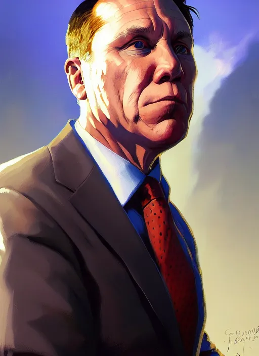 Image similar to a ultradetailed beautiful panting of francois legault wearing a stylish shirt with a tie, background explosion, by jesper ejsing, ilya kuvshinov, greg rutkowski on artstation