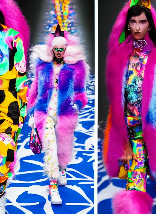 Image similar to hyperrealistic and heavy detailed balenciaga runway show of cats by lisa frank, leica sl 2 5 0 mm, vivid color, high quality, high textured, real life