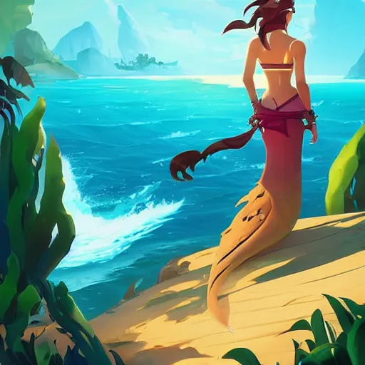 Image similar to painting mermaid treasure on sea of thieves game avatar hero smooth face median photoshop filter cutout vector, behance hd by jesper ejsing, by rhads, makoto shinkai and lois van baarle, ilya kuvshinov, rossdraws global illumination