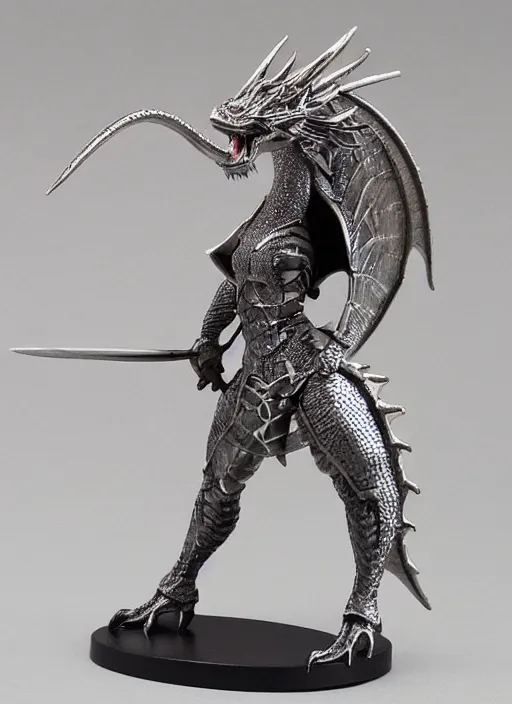 Image similar to 80mm, resin detailed model figure of a female wearing a silver dragon armor