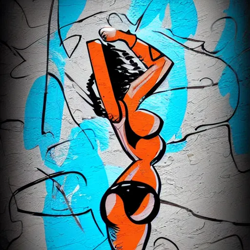 Prompt: abstract rough rugged graffiti art of a pinup woman