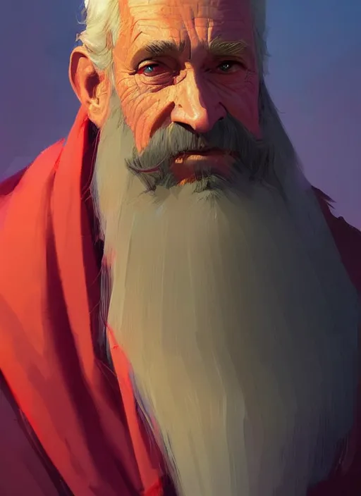 Prompt: old man with short beard, long hair! robes! modern, colourful!! highly detailed, digital painting, artstation, concept art, sharp focus, illustration, by greg rutkowski