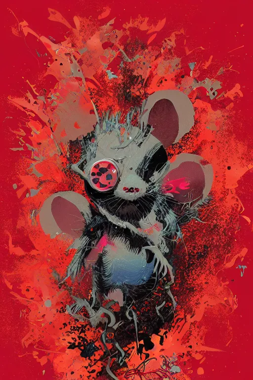 Image similar to beautiful necromancer half rodent, made of red gucci fabric, dust particles, pixiv fanbox, dramatic lighting, maximalist pastel color palette, splatter paint, pixar and disney exploded - view drawing, graphic novel by fiona staples and dustin nguyen, peter elson, alan bean, wangechi mutu, clean cel shaded vector art, trending on artstation