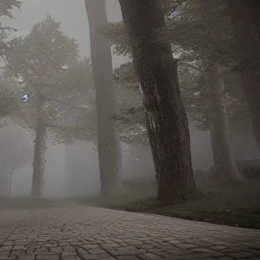 Image similar to silent hill engulfed in fog, concept art, highly detailed, 8k unreal engine