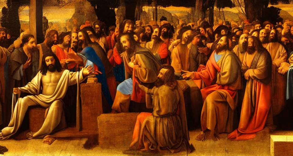 Prompt: The last club performance, Jesus as a DJ, painting by Leonardo da Vinci