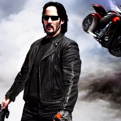 Prompt: Keanu reeves as Ghost rider 4K quality super realistic