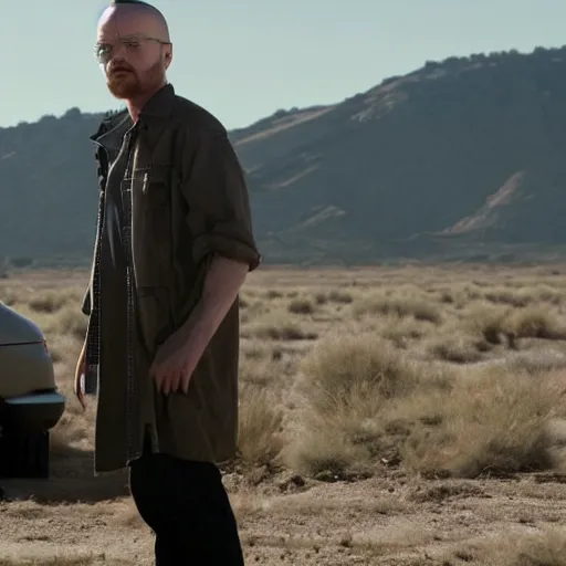 Image similar to Live Action Still of Aaron Paul dressed as and playing Walter White in Breaking Bad, real life, hyperrealistic, ultra realistic, realistic, highly detailed, epic, HD quality, 8k resolution, body and headshot, film still