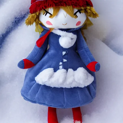 Prompt: cute fumo plush of a girl dressed for a winter snowstorm