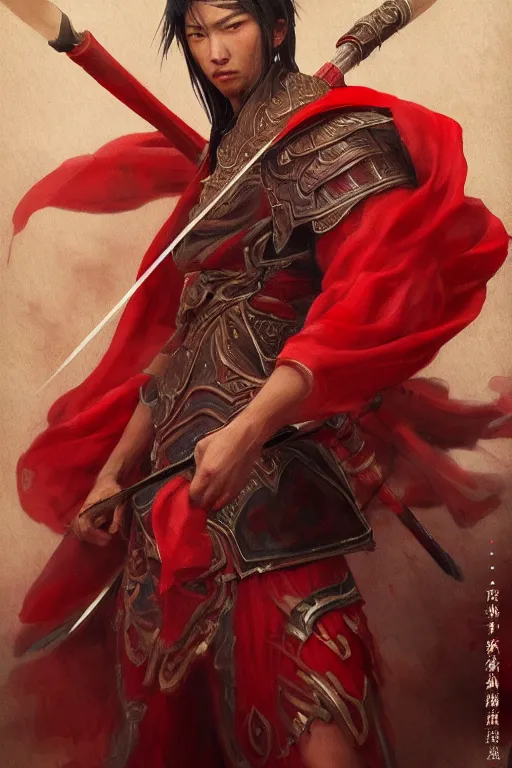 Prompt: a masterpiece portrait of nezha, red cloth around his shoulders, hold spear, cinematic, fantasy character portrait, highly detailed, by ne zha ( 2 0 1 9 ), fenghua zhong,