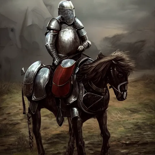 Image similar to Medieval knight riding on an armored horse, looking at the camera, digital art, realistic, detailed, artstation