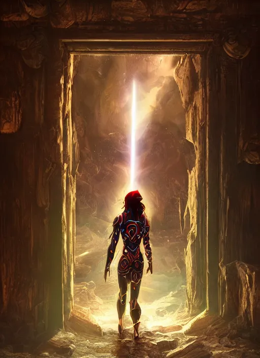 Image similar to An epic fantasy comic book style painting of a laser Shipibo textile doorway to eternity, unreal 5, DAZ, hyperrealistic, octane render, cosplay, RPG portrait, dynamic lighting