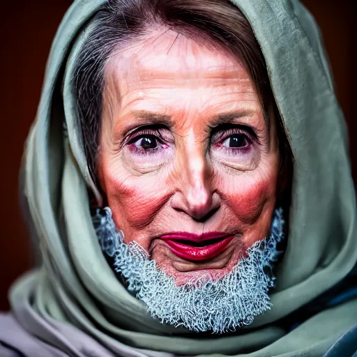 Image similar to 4 k portrait sony a 7 f 2. 8 of nancy pelosi as a taliban leader