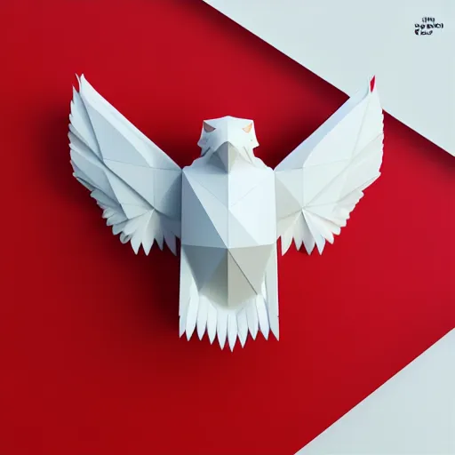 Image similar to low poly, vector, white eagle icon, in a book, red background, cgsociety, artstation, octane render