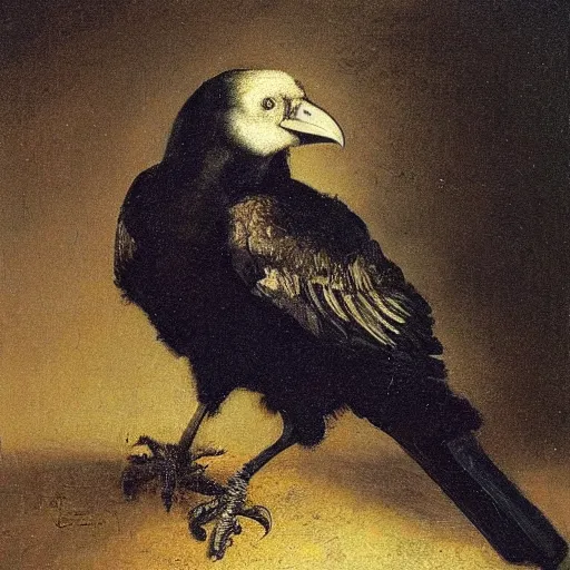 Prompt: a crow painted by Rembrandt