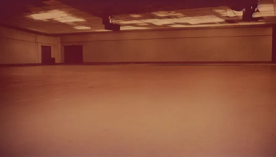 Prompt: 60s movie still of a sovietic stalinist style empty high ballroom, cinestill 800t 50mm eastmancolor, liminal Space style, heavy grain, flash-s 150