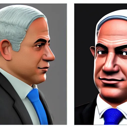 Image similar to a 3 d render of benjamin netanyahu as a video game character