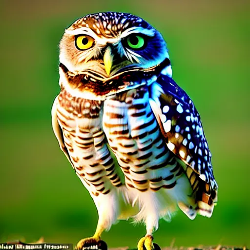 Image similar to the burrowing owl didn't sleep standing or perched, he slept in what could be described as a squat with his short stubby tail supporting him, and his legs splayed out to the sides, burrowing owl doing as described, guardians of gahool