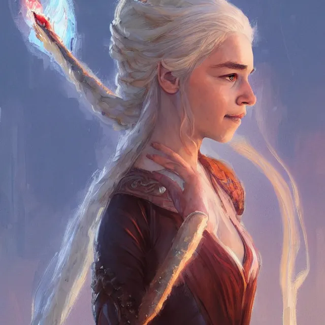 Image similar to Daenerys Targaryen as a firebender, portrait, elegant, intricate, digital painting, artstation, concept art, smooth, sharp focus, illustration, art by konstantin korovin and Daniel F. Gerhartz and john howe