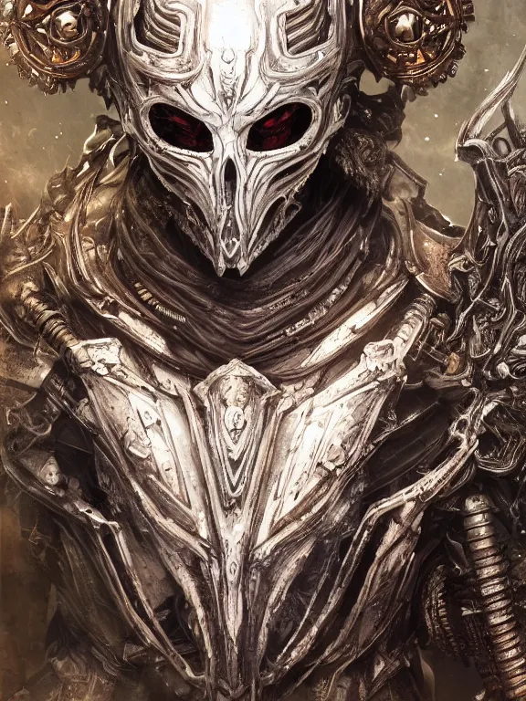 Image similar to portrait art of 8k ultra realistic undead wraith, ornate helmet , detailed intricate ornate armour,corrupted, cybernetic, full of colour, cinematic lighting, battered, trending on artstation, 4k, hyperrealistic, focused, extreme details,unreal engine 5, cinematic, masterpiece, art by ayami kojima, giger