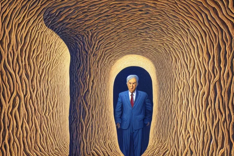 Prompt: John Malcovich meets John Malcovich inside his hollow head, by Rob Gonsalves