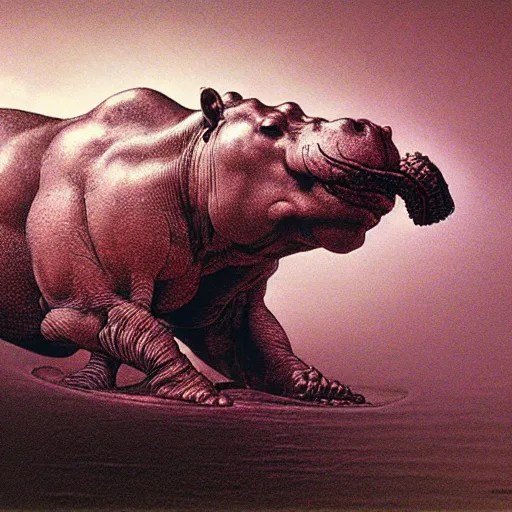 Image similar to a side view of spirit of hippopotamus, highly detailed, art by ayami kojima, beksinski, giger