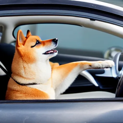 Image similar to shiba inu driving a car