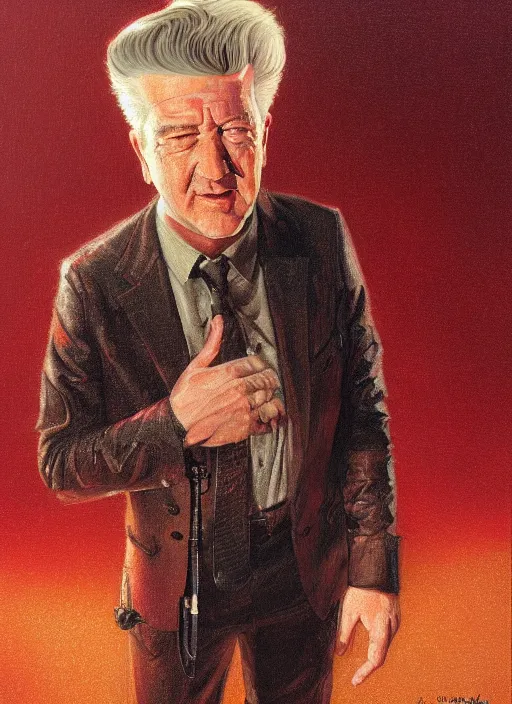 Image similar to portrait of david lynch in heavy metal ( 1 9 8 1 ), highly detailed, centered, solid color background, digital painting, artstation, concept art, smooth, sharp focus, illustration, donato giancola, joseph christian leyendecker, les edwards, ed repka, wlop