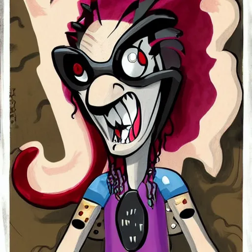 Prompt: vintage cartoon psychic punk rocker electrifying rockstar with a giant vampiric squid for a head concept character designs of various shapes and sizes by genndy tartakovsky and Lauren faust trending on art station