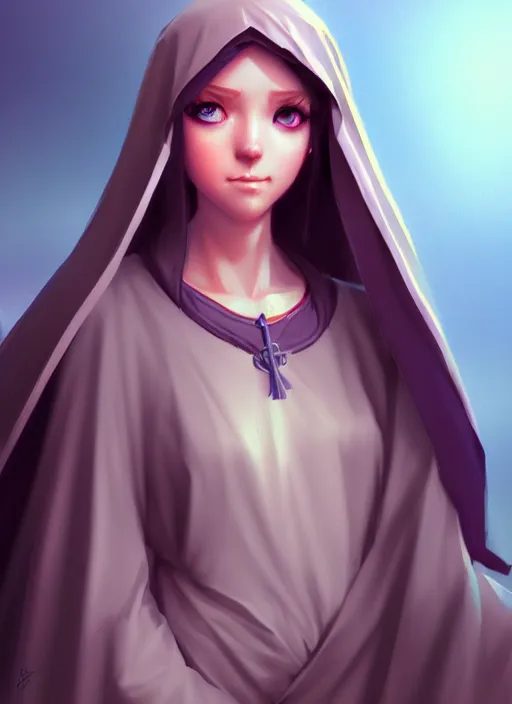 Image similar to virgin mary, lol style, highly detailed, artgerm, cushart krenz, zeronis, trending on artstation, soft light, sharp edges, illustration, character design, concept art