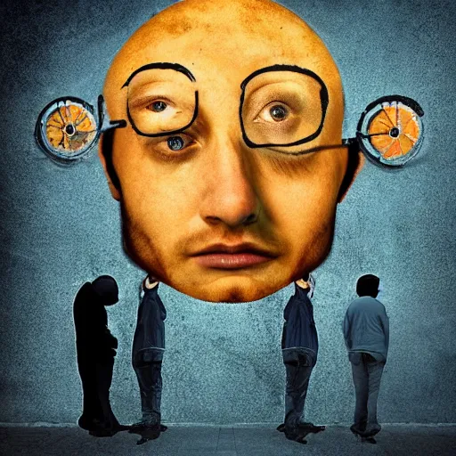 Image similar to man with wheel in head surreal