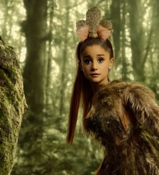 Image similar to ariana grande as a mystical forest creature, d & d, movie still frame, hd, remastered, film grain, cinematic lighting