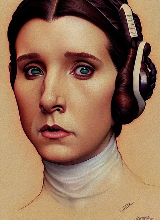 Image similar to symmetry!! portrait of princess leia organa, intricate, elegant, highly detailed, digital painting, artstation, concept art, smooth, shallow focus, illustration, art by artgerm and greg rutkowski and alphonse mucha, 8 k