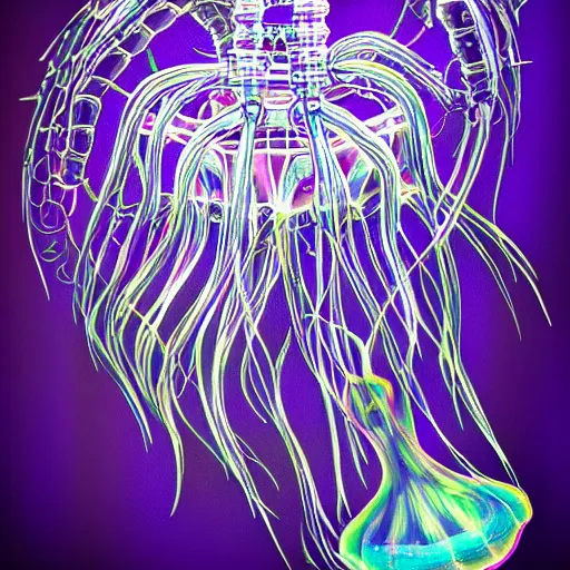 Image similar to psychedelic biomechanical robot jellyfish