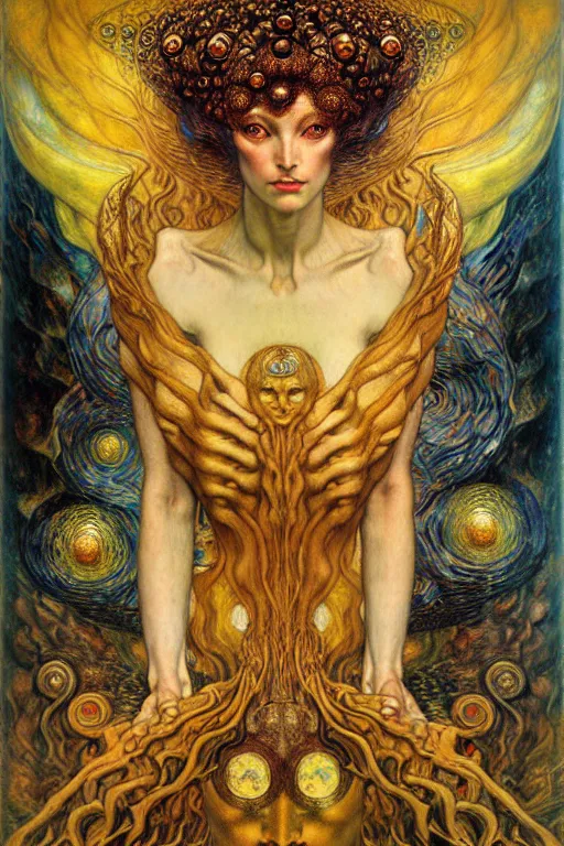 Image similar to Divine Chaos Engine by Karol Bak, Jean Delville, William Blake, Gustav Klimt, and Vincent Van Gogh, symbolist, visionary