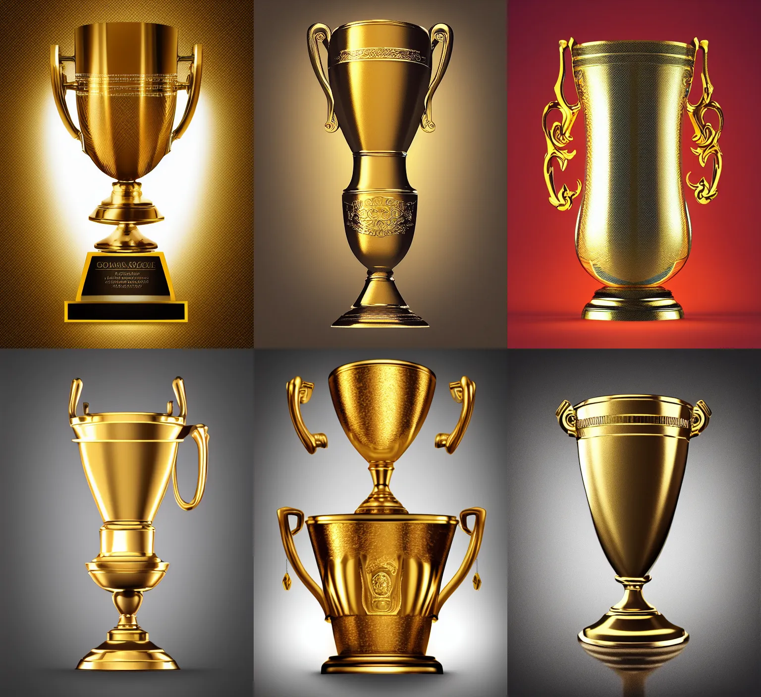 Prompt: “ golden chalice, champion, wining, award, front, center, white background, render corona, redshift render, photo realistic, hyper realistic, studio light, stock, bright ”