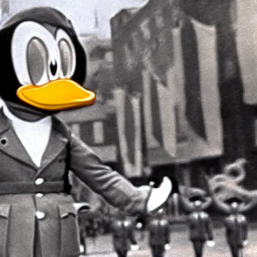 Image similar to historic colorized photograph of donald duck at a nazi parade in 1 9 3 6