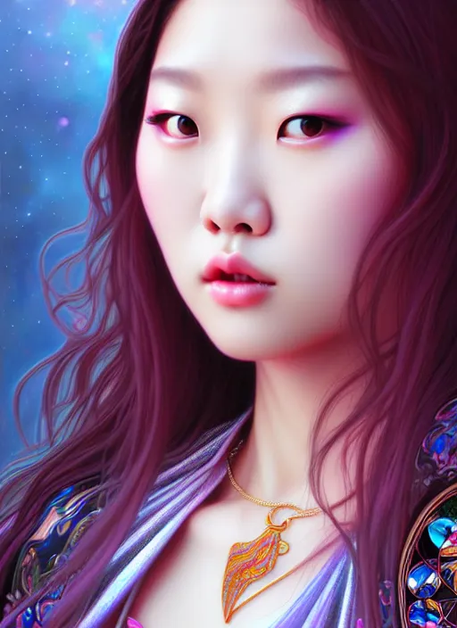 Image similar to roseanne park of blackpink, goddess, tarot card, highly detailed, digital painting, smooth, sharp focus, illustration, ultra realistic, 8 k, art by artgerm and alphonse mucha