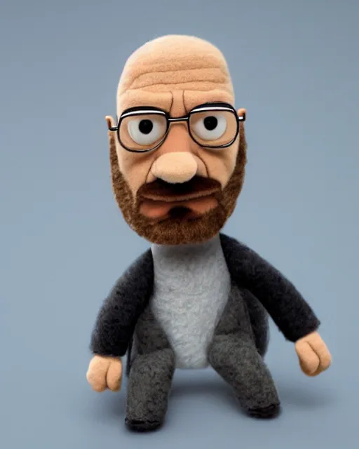 Image similar to walter white as a muppet. highly detailed felt. hyper real photo. 4 k.