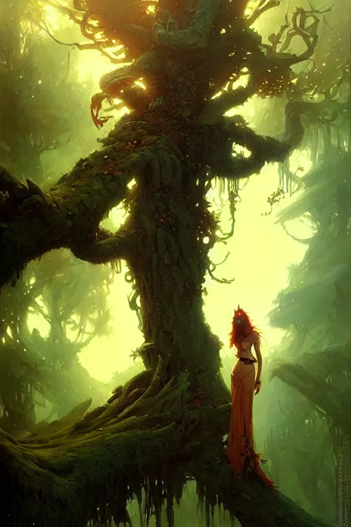 Image similar to tree queen by bayard wu, anna podedworna, gaston bussiere, greg rutkowski