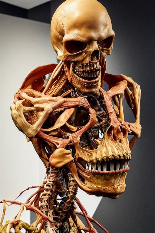 Image similar to photo taken of an epic intricate, ultra detailed, super realistic sculpture of a anatomical death sculpture on display, created by weta workshop, photorealistic, sharp focus, f 0. 4, face centred, golden ratio