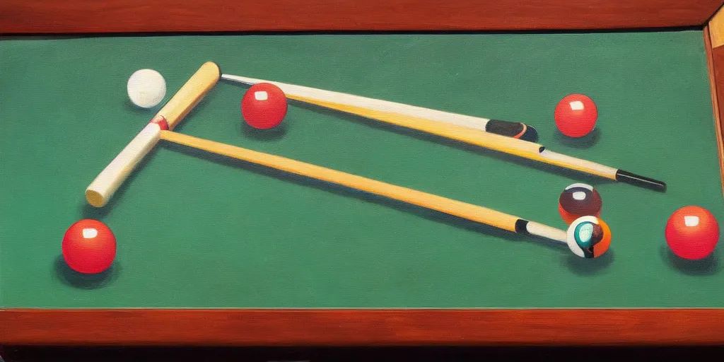 Image similar to oil painting of billiards on a table