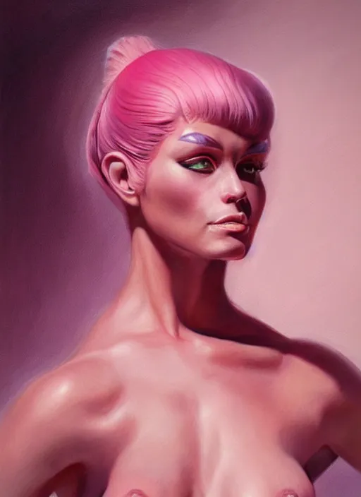 Prompt: a portrait of a pink cat hybrid human woman, art by boris vallejo and greg danton and denys tsiperko, detailed, hyperrealism, artstation