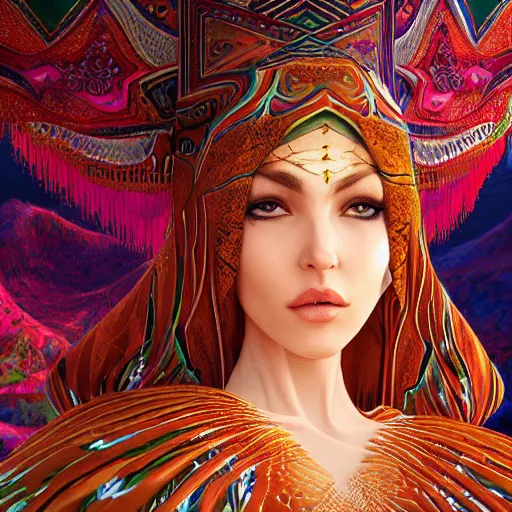 Image similar to a beautiful woman wearing algerian kaftan by alex gray and android jones , Karol Bak, Ayami Kojima, Amano , concept art, character design, fantasy,3D, 8k resolution